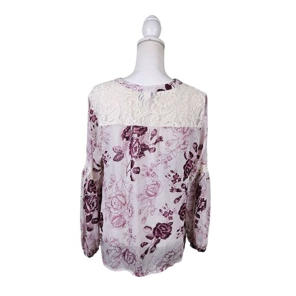 Torrid Floral Print Chiffon Lace Inset Top – White M/L - Picture 9 of 12